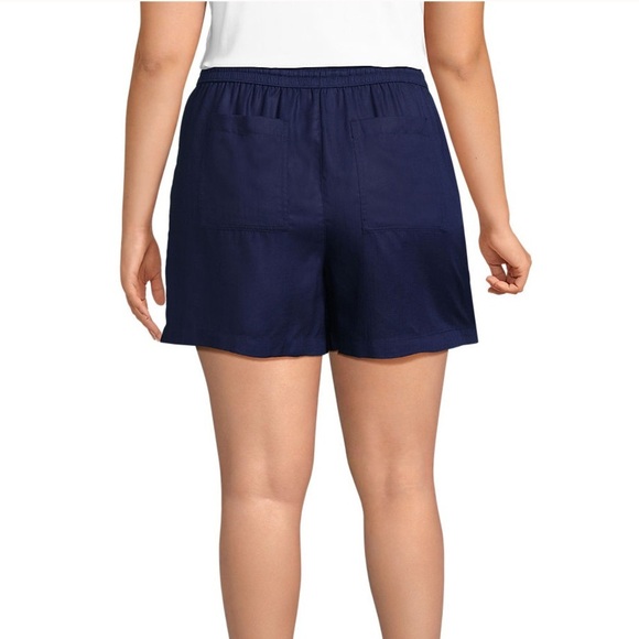 Lands’ End High Rise Drawstring 5" TENCEL™ Fiber Shorts medium 10-12 navy blue - Picture 6 of 8